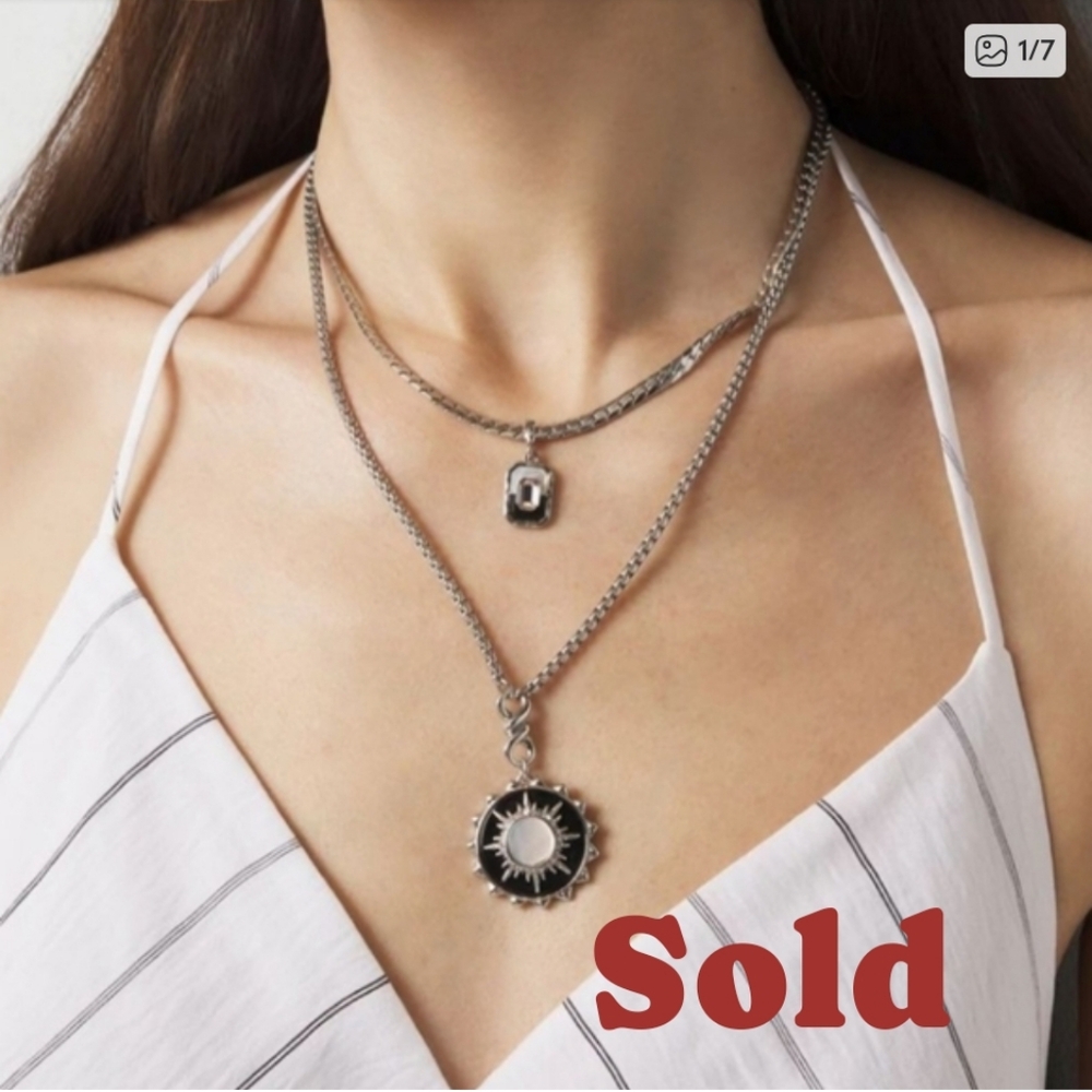 White House Black Market Silver Onyx Charm Necklace